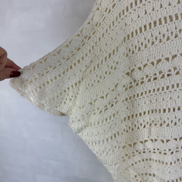 Maeve Anthropologie Crochet Knit Sweater Top Ivory Tie Sides One Size - Picture 5 of 13